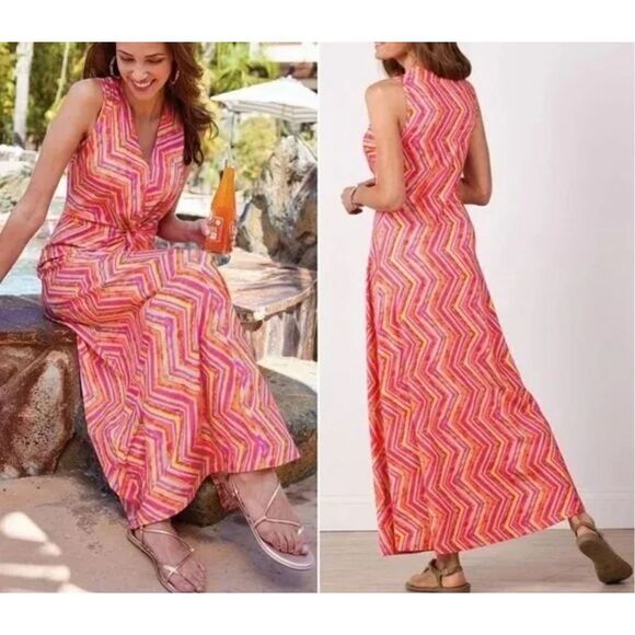 Soft Surroundings NWT Giselli Dress Sleeveless V-Neck Chevron Zigzag Size M - Picture 1 of 10